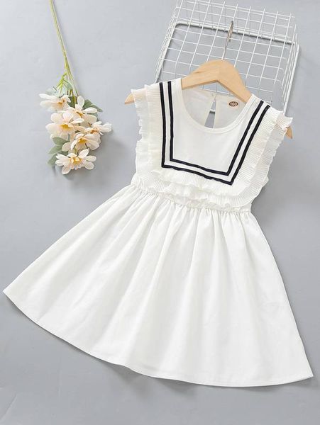 toddler girls contrast tape plisse ruffle trim dress she, Red;yellow 
toddler girls contrast tape plisse ruffle trim dress she, Red;yellow