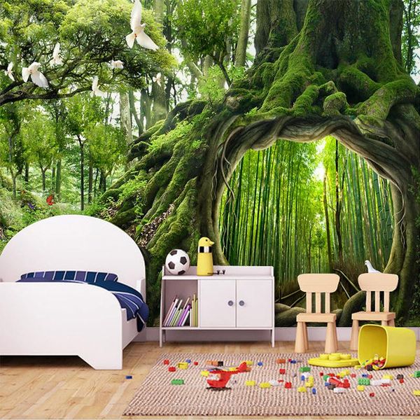 wallpapers dropship custom mural wallpaper 3d green forest landscape fresco cafe children's bedroom background wall papers for walls 3