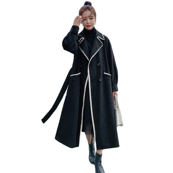 women's wool & blends 2021 autumn winter long woolen coat women fashion loose windbreaker female double breasted with belt woolen jacke, Black
women's wool & blends 2021 autumn winter long woolen coat women fashion loose windbreaker female double breasted with belt woolen jacke, Black