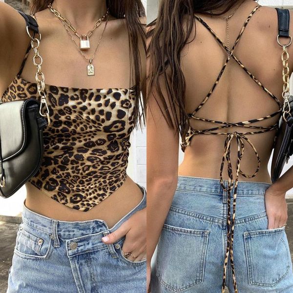 women's tanks & camis backless leopard spaghetti strap sleeveless bandage cross bustier bralette fashion print women clothing, White
women's tanks & camis backless leopard spaghetti strap sleeveless bandage cross bustier bralette fashion print women clothing, White
