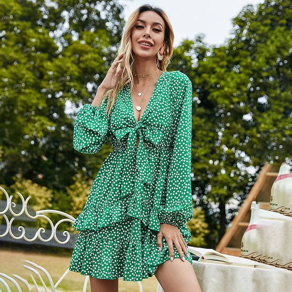 2021 spring new print women casual full sleeve v neck bow ruffles polka dot for woman summer short dress, Black;gray
2021 spring new print women casual full sleeve v neck bow ruffles polka dot for woman summer short dress, Black;gray