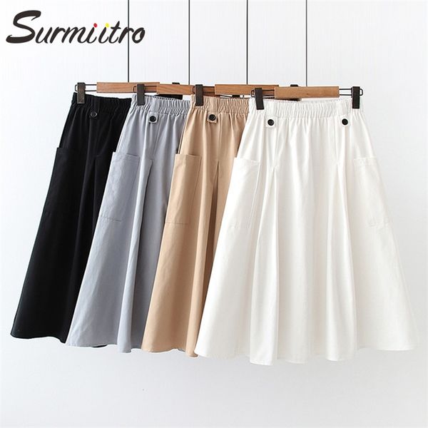 spring summer knee length women korean style black white button pocket high waist sun school midi skirt female 210421
spring summer knee length women korean style black white button pocket high waist sun school midi skirt female 210421