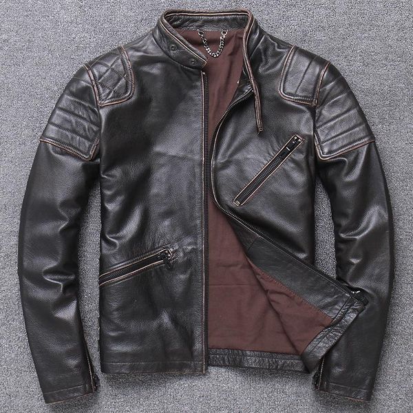men's leather & faux fashion mens cowhide genuine motor biker jacket cool man vintage brown moto coat quality, Black
men's leather & faux fashion mens cowhide genuine motor biker jacket cool man vintage brown moto coat quality, Black