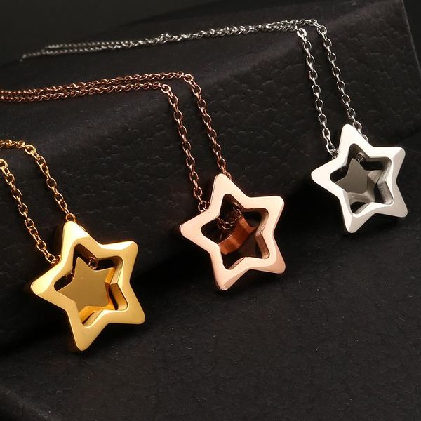 movable double star pendants necklaces gold color stainless steel chain necklace for women girl birthday gift pendant, Silver
movable double star pendants necklaces gold color stainless steel chain necklace for women girl birthday gift pendant, Silver