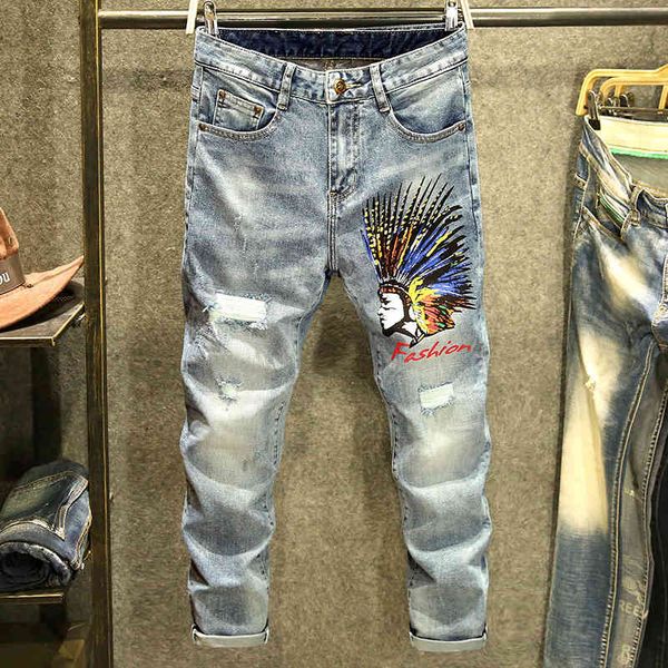 men's jeans selling man spring light-colored autumn torn ankle length brim pants fine adjustment pencil high street printing letter mic, Blue
men's jeans selling man spring light-colored autumn torn ankle length brim pants fine adjustment pencil high street printing letter mic, Blue
