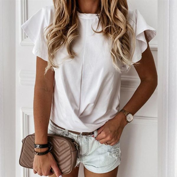 women's t-shirt 2021 european and american-style selling summer solid color base flounced sleeved female slim women, White
women's t-shirt 2021 european and american-style selling summer solid color base flounced sleeved female slim women, White