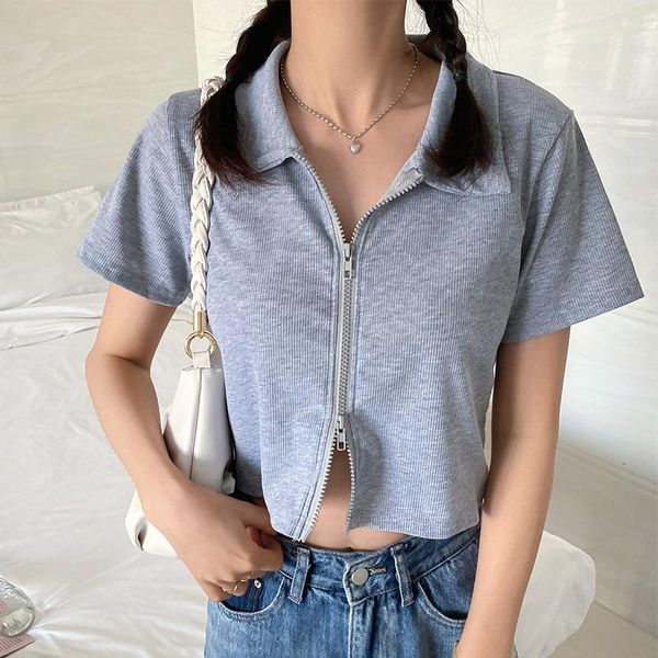 shirt womens cotton summer fashion short sleeve slim thin female turn-down collar zipper solid tee t-shirt femme women's, White
shirt womens cotton summer fashion short sleeve slim thin female turn-down collar zipper solid tee t-shirt femme women's, White