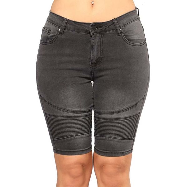 women skinny biker short jeans knee length mid waist casual slim fit female trousers, Blue 
women skinny biker short jeans knee length mid waist casual slim fit female trousers, Blue