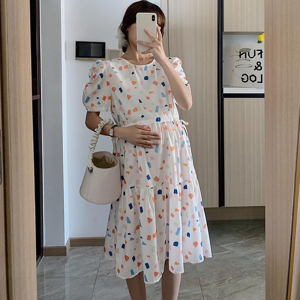 maternity dresses summer irregular graphics printed long loose round collar short sleeve dress pregnant woman drawstring chiffon, White
maternity dresses summer irregular graphics printed long loose round collar short sleeve dress pregnant woman drawstring chiffon, White