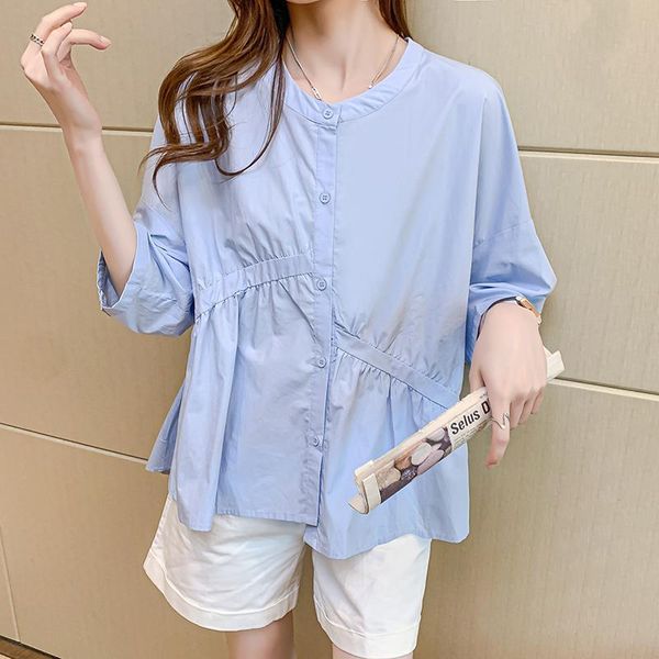 women's blouses & shirts 2021 summer fashion fold cotton doll ladies solid o-neck blouse spliced half button up women, White
women's blouses & shirts 2021 summer fashion fold cotton doll ladies solid o-neck blouse spliced half button up women, White