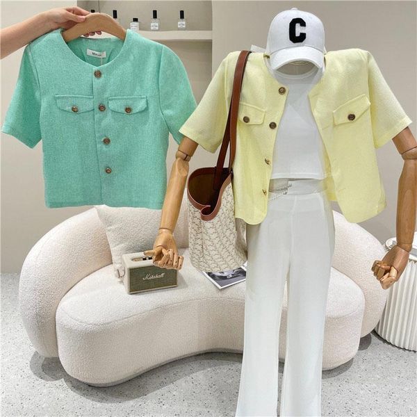 women's jackets loose cropped blouse women 2021 summer fashion round neck short-sleeved coarse linen french casual ladies coat, Black;brown
women's jackets loose cropped blouse women 2021 summer fashion round neck short-sleeved coarse linen french casual ladies coat, Black;brown