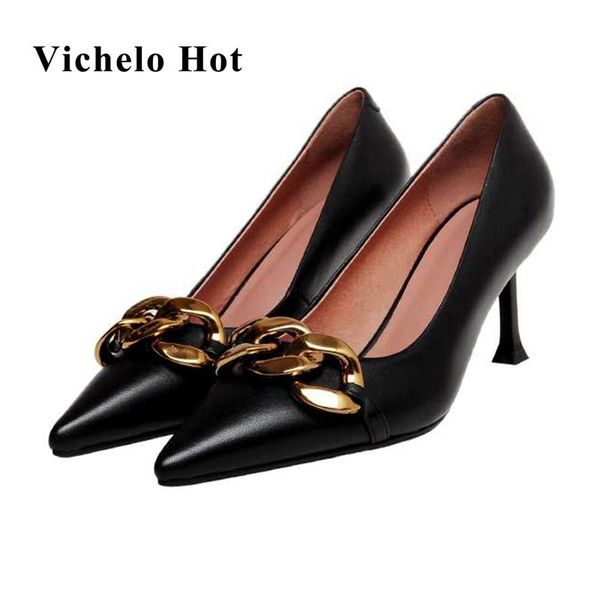 dress shoes vichelo genuine leather pointed toe thin high heels metal decoration european style young lady fashion women pumps l23, Black
dress shoes vichelo genuine leather pointed toe thin high heels metal decoration european style young lady fashion women pumps l23, Black