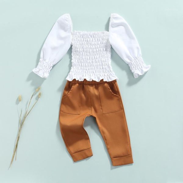 clothing sets 1-6years toddler girls 2pcs off shoulder solid long puff sleeve brown pocket pants outfits1, White
clothing sets 1-6years toddler girls 2pcs off shoulder solid long puff sleeve brown pocket pants outfits1, White