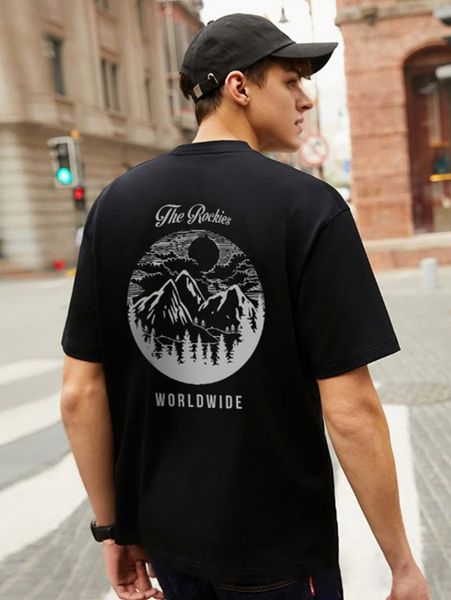 men letter and scenery print tee v5i1#, White;black 
men letter and scenery print tee v5i1#, White;black