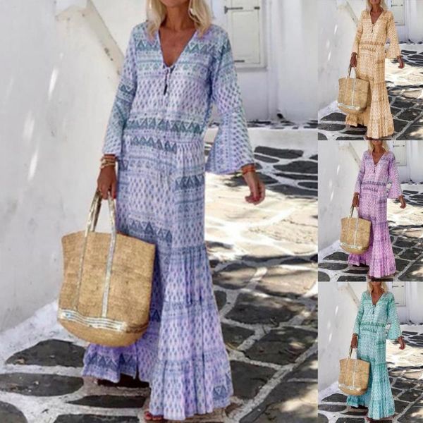 women's swimwear fashion street women printed maxi long loose ladies dress bohemian geometric print v neck flare sleeve for beach fall, White;black
women's swimwear fashion street women printed maxi long loose ladies dress bohemian geometric print v neck flare sleeve for beach fall, White;black