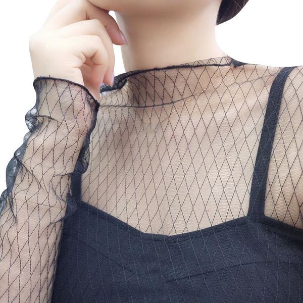 women's blouses & shirts spring summer women lace shirt mesh see-through long sleeve black dot star striped blouse, White
women's blouses & shirts spring summer women lace shirt mesh see-through long sleeve black dot star striped blouse, White