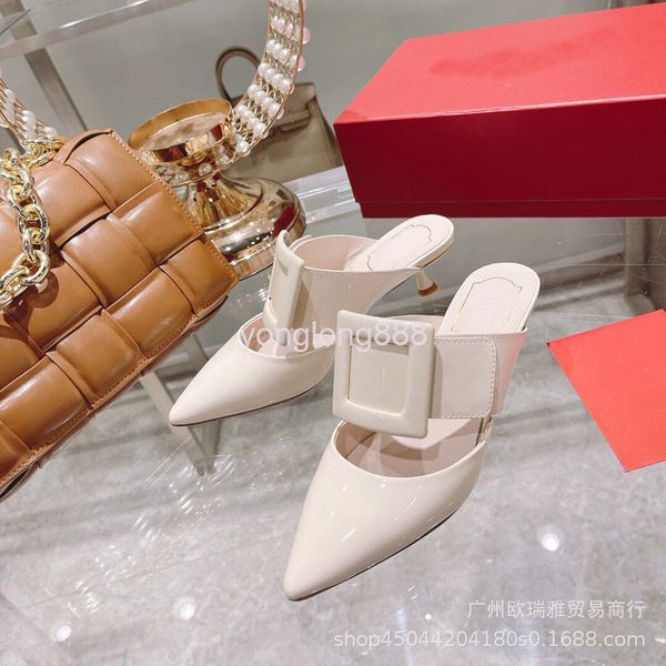slippers summer slippers korean patent leather pointed square buckle high-heeled sandals kitten heel pedal baotou half mop, Black
slippers summer slippers korean patent leather pointed square buckle high-heeled sandals kitten heel pedal baotou half mop, Black