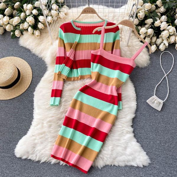 casual dresses autumn colorful striped knitted suits women long sleeve cardigan outwear + strapless bodycon mini two piece set, Black;gray
casual dresses autumn colorful striped knitted suits women long sleeve cardigan outwear + strapless bodycon mini two piece set, Black;gray