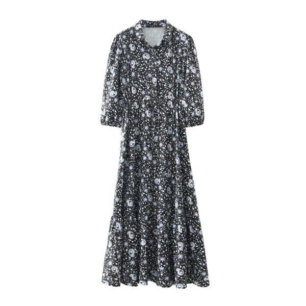 summer 100% polyester o-neck a-line printing pullover casual women ankle-length dress 210524, Black;gray 
summer 100% polyester o-neck a-line printing pullover casual women ankle-length dress 210524, Black;gray