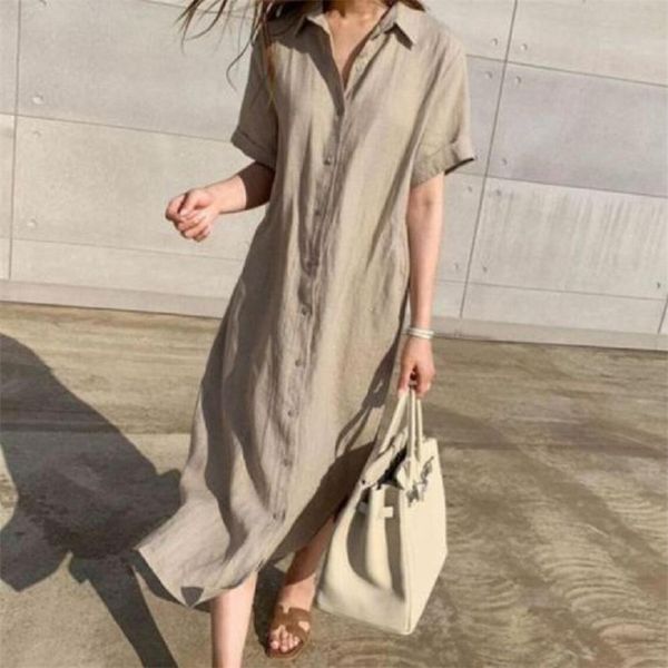korea lazy wind chic simple loose single breasted short sleeve shirt dress casual solid split lapel long vestido de mulher 210517, Black;gray
korea lazy wind chic simple loose single breasted short sleeve shirt dress casual solid split lapel long vestido de mulher 210517, Black;gray