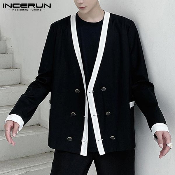 men's suits & blazers 2021 men blazer patchwork v neck long sleeve single breasted elegant streetwear casual fashion thin coats incerun, White;black
men's suits & blazers 2021 men blazer patchwork v neck long sleeve single breasted elegant streetwear casual fashion thin coats incerun, White;black
