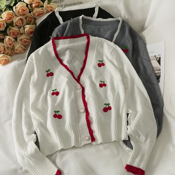 women's knits & tees joinyouth autumn contrast color wavy edge v neck cardigan women sweet cherry print long-sleeve knit thin casual s, White
women's knits & tees joinyouth autumn contrast color wavy edge v neck cardigan women sweet cherry print long-sleeve knit thin casual s, White