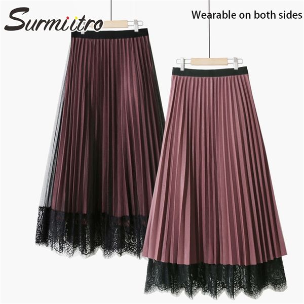 spring summer reversible korean style lace mesh women high waist long midi pleated skirt female 210421, Black
spring summer reversible korean style lace mesh women high waist long midi pleated skirt female 210421, Black