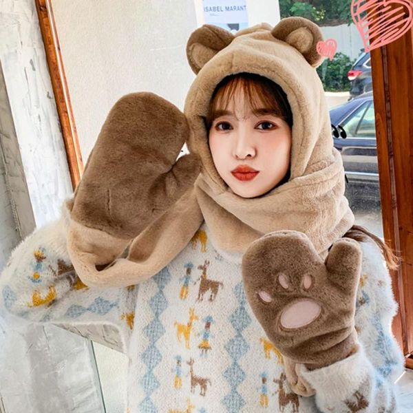berets winter all-in-one thicken hat scarf gloves three-piece bear ears hats cycling warm, Blue;gray
berets winter all-in-one thicken hat scarf gloves three-piece bear ears hats cycling warm, Blue;gray