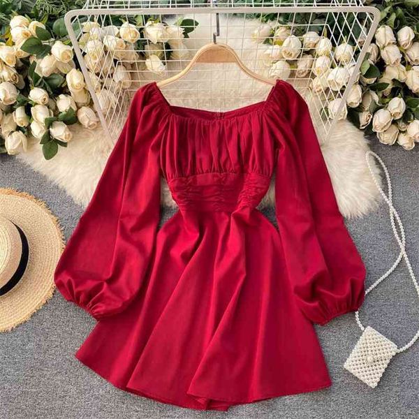 spring fashion vestidos women's leaky collarbone square collar lantern sleeves pleated waist slimming mini dress c224 210507, Black;gray
spring fashion vestidos women's leaky collarbone square collar lantern sleeves pleated waist slimming mini dress c224 210507, Black;gray
