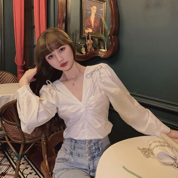 spring autumn bow v-neck long sleeve blouses women's clothing fashion brand crop korean style solid slim ladies & shirts, White
spring autumn bow v-neck long sleeve blouses women's clothing fashion brand crop korean style solid slim ladies & shirts, White