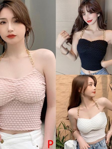 women's tanks & camis korean version of the chain hanging neck self-cultivation umbilical sling with chest pad vest, White
women's tanks & camis korean version of the chain hanging neck self-cultivation umbilical sling with chest pad vest, White