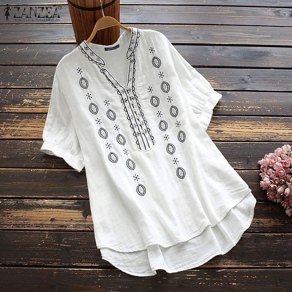 women's blouses & shirts embroidery zanzea vintage summer casual v neck blusas female irregular tunic plus size chemise 5xl, White
women's blouses & shirts embroidery zanzea vintage summer casual v neck blusas female irregular tunic plus size chemise 5xl, White