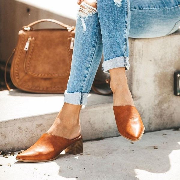 slippers women pu leather sandals ladies mules shoes pointed toe vintage female pumps block heels outdoor slides zapatos mujer, Black
slippers women pu leather sandals ladies mules shoes pointed toe vintage female pumps block heels outdoor slides zapatos mujer, Black