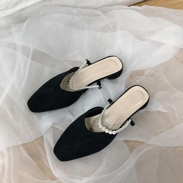 slippers french style small fragrant wind gentle pearl low-heeled shoes 2021 spring and summer outer wear half-drag women's, Black
slippers french style small fragrant wind gentle pearl low-heeled shoes 2021 spring and summer outer wear half-drag women's, Black
