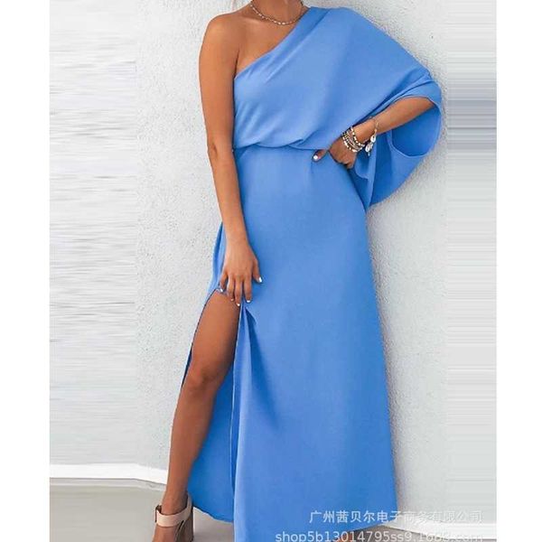 women blue sloping dress flare sleeve summer dress shoulder split loose solid color streetwear maxi dresses y1006, Black;gray
women blue sloping dress flare sleeve summer dress shoulder split loose solid color streetwear maxi dresses y1006, Black;gray