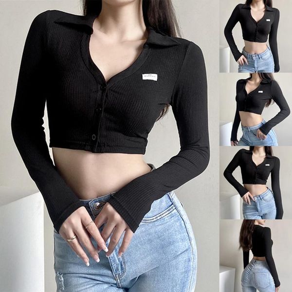 women's t-shirt ladies knitted midriff-baring , leisure style solid color v-neck single-breasted long sleeve slim base shirt, White
women's t-shirt ladies knitted midriff-baring , leisure style solid color v-neck single-breasted long sleeve slim base shirt, White