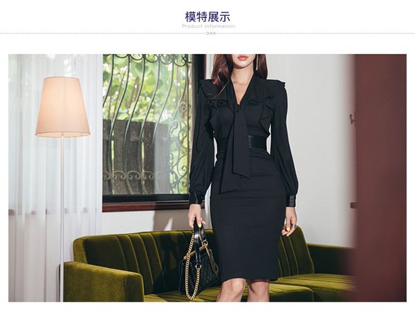 autumn office lady scarf bow collar long sleeve ruffles black pencil women es spring elegant bodycon sheath, Black;gray
autumn office lady scarf bow collar long sleeve ruffles black pencil women es spring elegant bodycon sheath, Black;gray