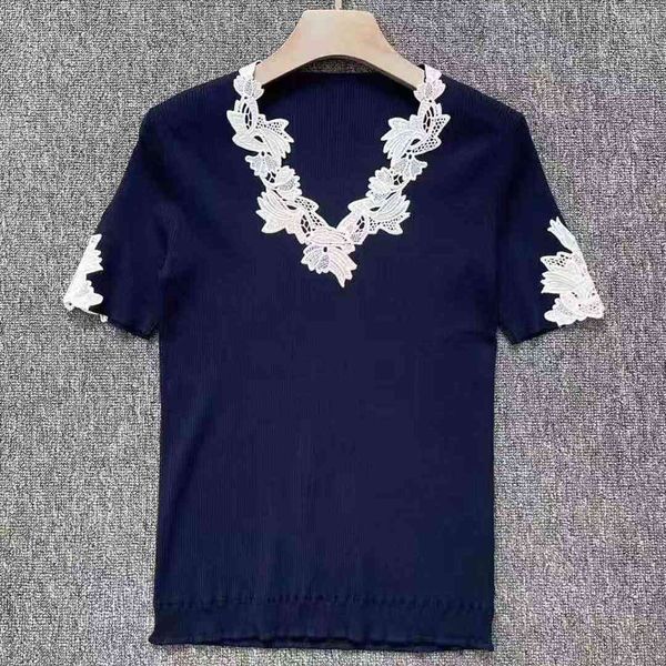 t shirt crowe's 21 summer 16 true thin floral lace v-neck celebrity short sleeve silk woolen sweater, White
t shirt crowe's 21 summer 16 true thin floral lace v-neck celebrity short sleeve silk woolen sweater, White