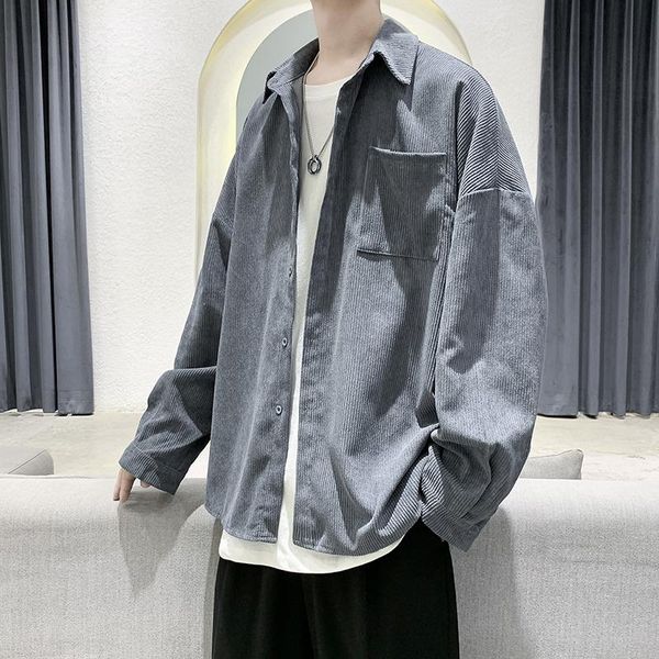 men's casual shirts corduroy shirt fashion solid color men streetwear wild loose long-sleeved mens, White;black
men's casual shirts corduroy shirt fashion solid color men streetwear wild loose long-sleeved mens, White;black