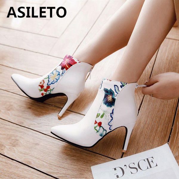 boots asileto large size 44 45 high heels women's ankle zipper pointed toe stilettos embroider flower party dress botas printed, Black
boots asileto large size 44 45 high heels women's ankle zipper pointed toe stilettos embroider flower party dress botas printed, Black