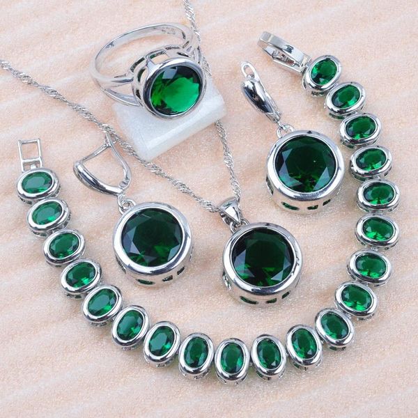 earrings & necklace russian style for women round cubic zircon dubai bridal jewelry set green crystal ring bracelet and mn0370, Silver
earrings & necklace russian style for women round cubic zircon dubai bridal jewelry set green crystal ring bracelet and mn0370, Silver