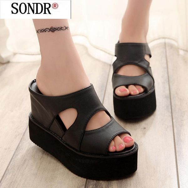 summer women slippers woman wedges faltform fish mouth shoes female cool high heel thick soled muffins slides shoe, Black
summer women slippers woman wedges faltform fish mouth shoes female cool high heel thick soled muffins slides shoe, Black