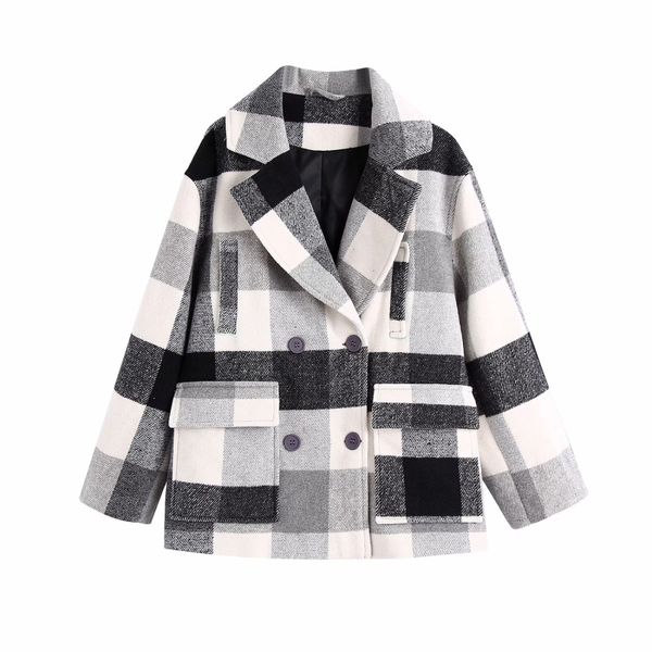 casual woman plaid woolen coat fashion ladies autumn double breasted jacket female oversized outerwear 210515, Black
casual woman plaid woolen coat fashion ladies autumn double breasted jacket female oversized outerwear 210515, Black