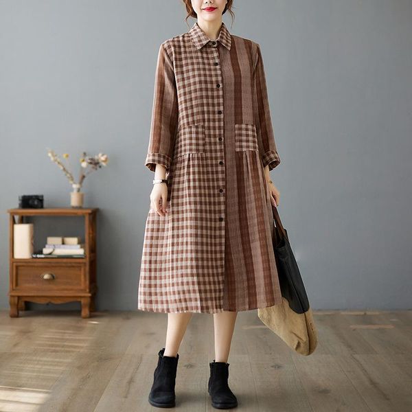 casual dresses johnature women plaid asymmetric cotton linen shirt dress turn-down collar long sleeve loose 2021 autumn, Black;gray
casual dresses johnature women plaid asymmetric cotton linen shirt dress turn-down collar long sleeve loose 2021 autumn, Black;gray