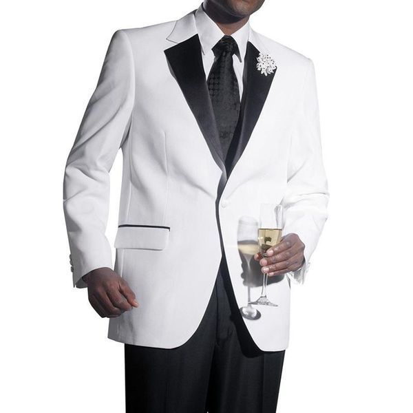 men's suits & blazers white formal wedding tuxedo for groom 2 piece men with black pants notched lapel custom man fashion set groomsmen, White;black
men's suits & blazers white formal wedding tuxedo for groom 2 piece men with black pants notched lapel custom man fashion set groomsmen, White;black