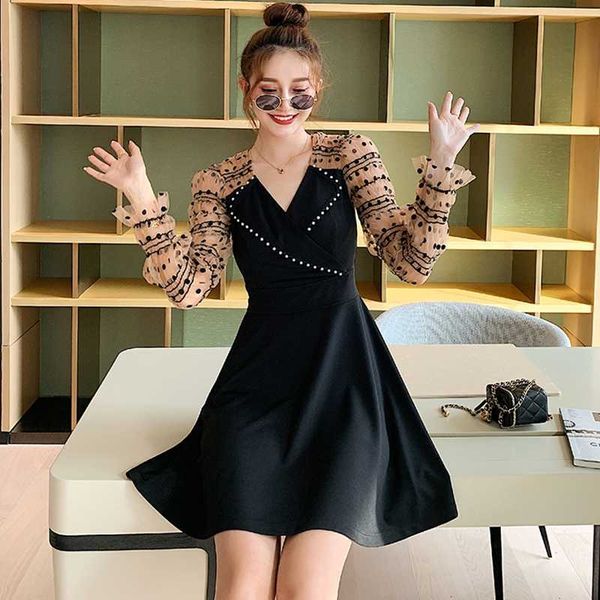 dot mesh patchwork dress autumn 202 a-line dresses elegant beading office lady work mini femme vestiods 210529, Black;gray
dot mesh patchwork dress autumn 202 a-line dresses elegant beading office lady work mini femme vestiods 210529, Black;gray