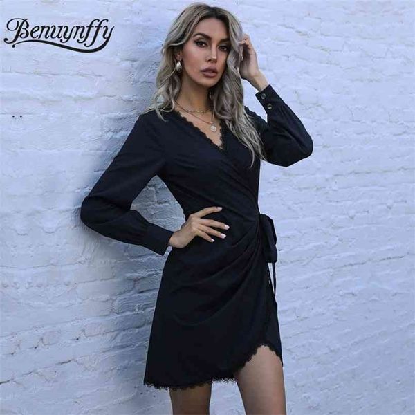 surplice neck lace fringe belted dresses women spring black long sleeve elegant ol female short dress 210510, Black;gray
surplice neck lace fringe belted dresses women spring black long sleeve elegant ol female short dress 210510, Black;gray