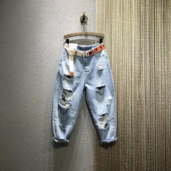 women's jeans 2021 arrival summer european style women casual cotton denim calf-length pants button waist hole design harem w480, Blue
women's jeans 2021 arrival summer european style women casual cotton denim calf-length pants button waist hole design harem w480, Blue