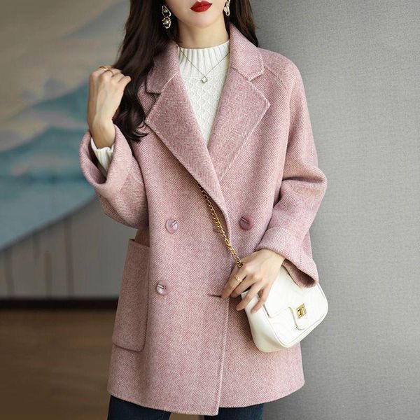 women's wool & blends women coat 2021 autumn winter fashion loose herringbone pattern lapel woolen jacket double breasted casual female, Black
women's wool & blends women coat 2021 autumn winter fashion loose herringbone pattern lapel woolen jacket double breasted casual female, Black