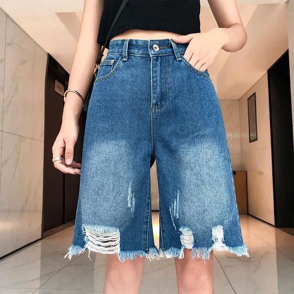 women's vintage high-waist plus size denim shorts women loose casual streetwear straight ladies frayed-hole ripped jeans, White;black
women's vintage high-waist plus size denim shorts women loose casual streetwear straight ladies frayed-hole ripped jeans, White;black